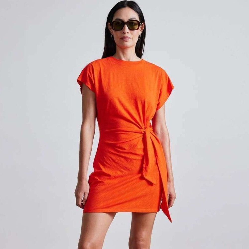 Apiece Apart Orange Nina Cinched Mini Dress Tie Waist Size Small